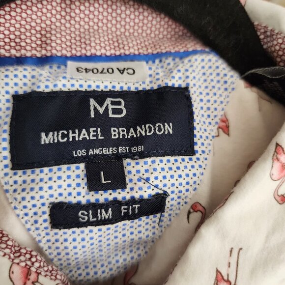 Michael Brandon Flamingo Print Cotton Slim Fit Short Sleeve Shirt - Picture 4 of 5